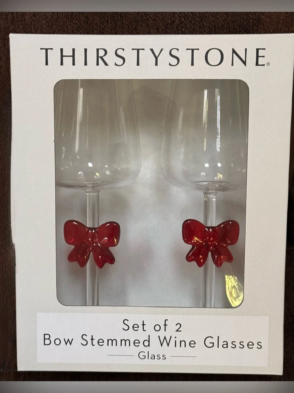 Thirstystone Clear Stemmed Wine Glasses with Red Bow Accents - Set of 2